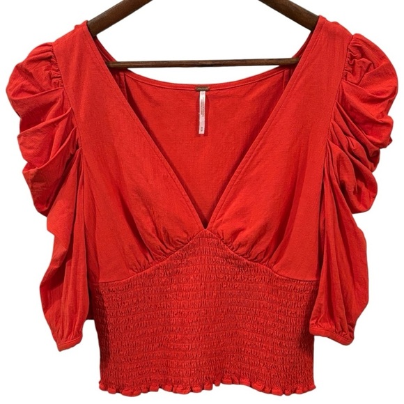 Free People Saturday Night Fever Crop Smocked Band Top Size Medium - Picture 2 of 10